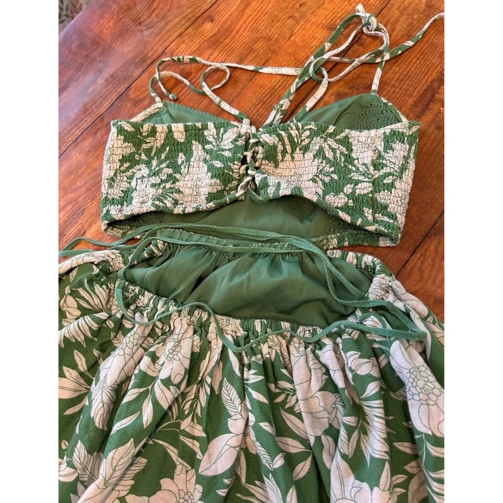 American Eagle Green Floral Tropical Corset Back Cut Out Midi Dress Medium - Picture 9 of 10